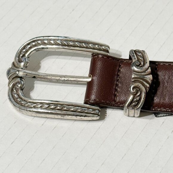 Vtg Brighton Sz L Brown Leather Belt 40409 Heart Links Silvertone Womens Western main image 10